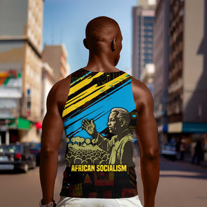 Julius Nyerere Men Tank Top Ujamaa African Socialism Text and Bold Striped Pattern - African Pride