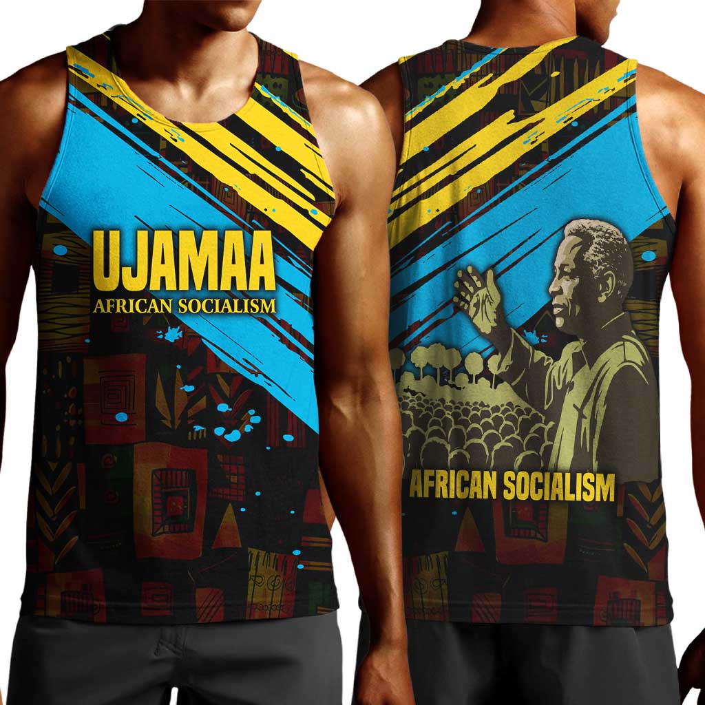 Julius Nyerere Men Tank Top Ujamaa African Socialism Text and Bold Striped Pattern - African Pride