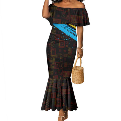 Julius Nyerere Mermaid Dress Ujamaa African Socialism Text and Bold Striped Pattern - African Pride