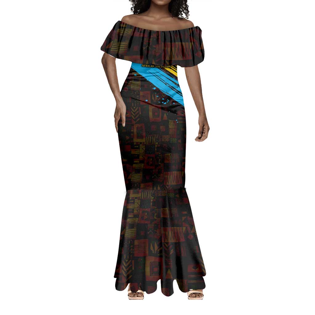 Julius Nyerere Mermaid Dress Ujamaa African Socialism Text and Bold Striped Pattern - African Pride