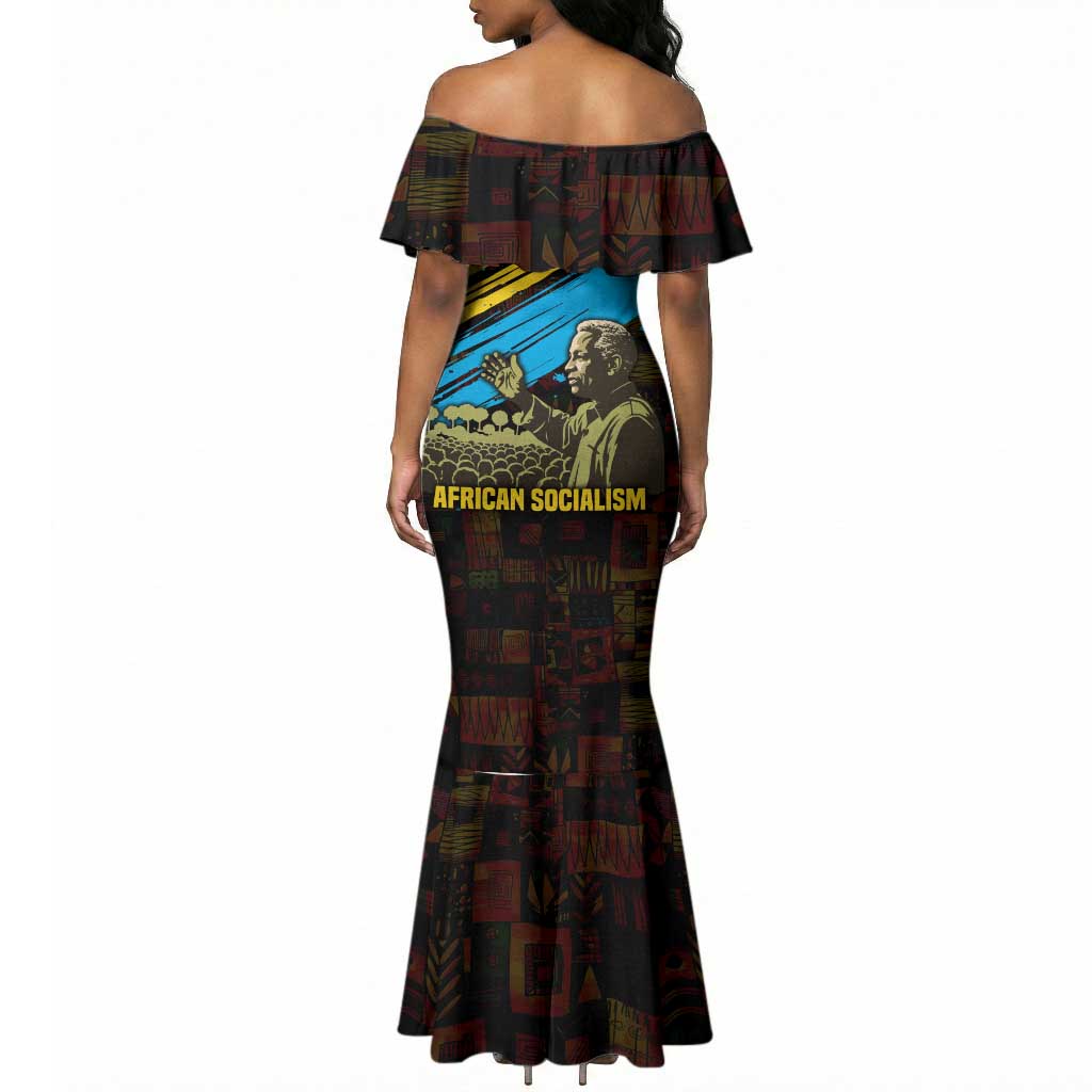 Julius Nyerere Mermaid Dress Ujamaa African Socialism Text and Bold Striped Pattern - African Pride