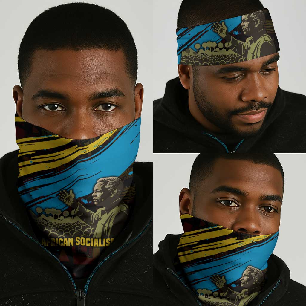 Julius Nyerere Neck Gaiter Ujamaa African Socialism Text and Bold Striped Pattern - African Pride