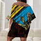 Julius Nyerere Off Shoulder Short Dress Ujamaa African Socialism Text and Bold Striped Pattern - African Pride