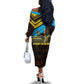 Julius Nyerere Off The Shoulder Long Sleeve Dress Ujamaa African Socialism Text and Bold Striped Pattern - African Pride