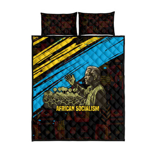 Julius Nyerere Quilt Bed Set Ujamaa African Socialism Text and Bold Striped Pattern - African Pride