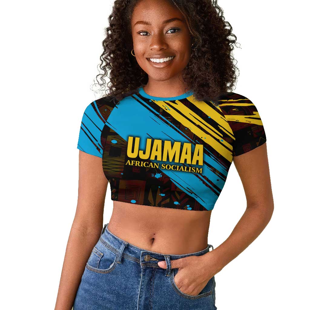Julius Nyerere Raglan Cropped T shirt Ujamaa African Socialism Text and Bold Striped Pattern - African Pride