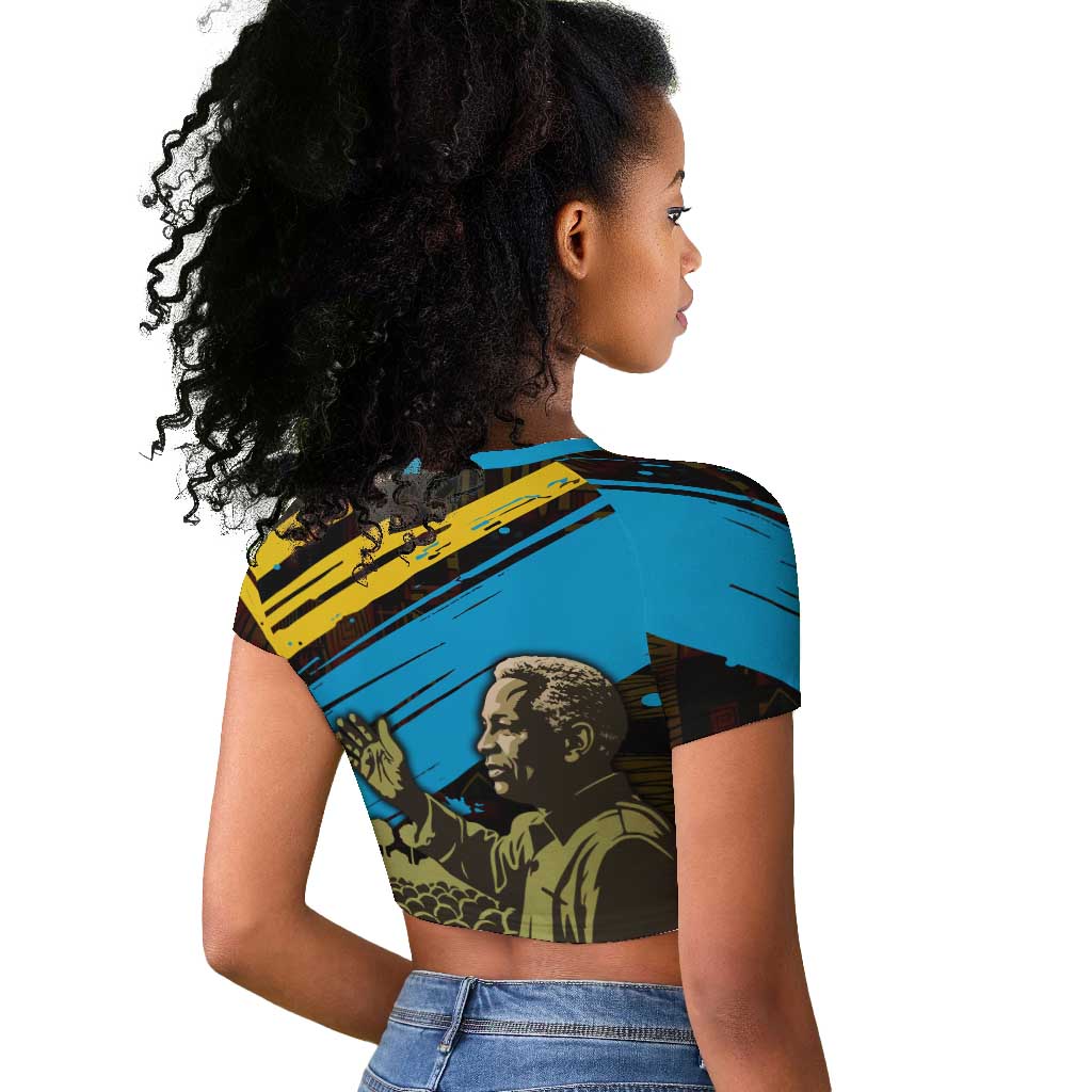 Julius Nyerere Raglan Cropped T shirt Ujamaa African Socialism Text and Bold Striped Pattern - African Pride