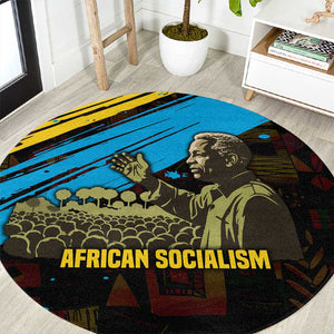 Julius Nyerere Round Carpet Ujamaa African Socialism Text and Bold Striped Pattern - African Pride