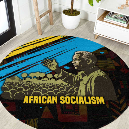 Julius Nyerere Round Carpet Ujamaa African Socialism Text and Bold Striped Pattern - African Pride