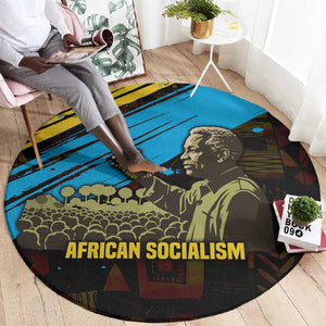 Julius Nyerere Round Carpet Ujamaa African Socialism Text and Bold Striped Pattern - African Pride