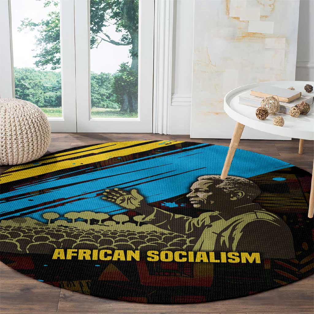 Julius Nyerere Round Carpet Ujamaa African Socialism Text and Bold Striped Pattern - African Pride