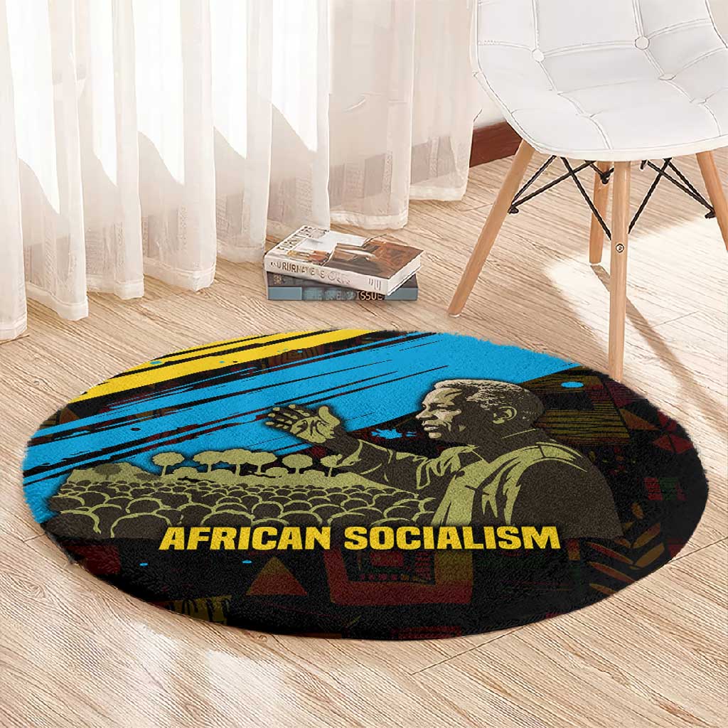 Julius Nyerere Round Carpet Ujamaa African Socialism Text and Bold Striped Pattern - African Pride