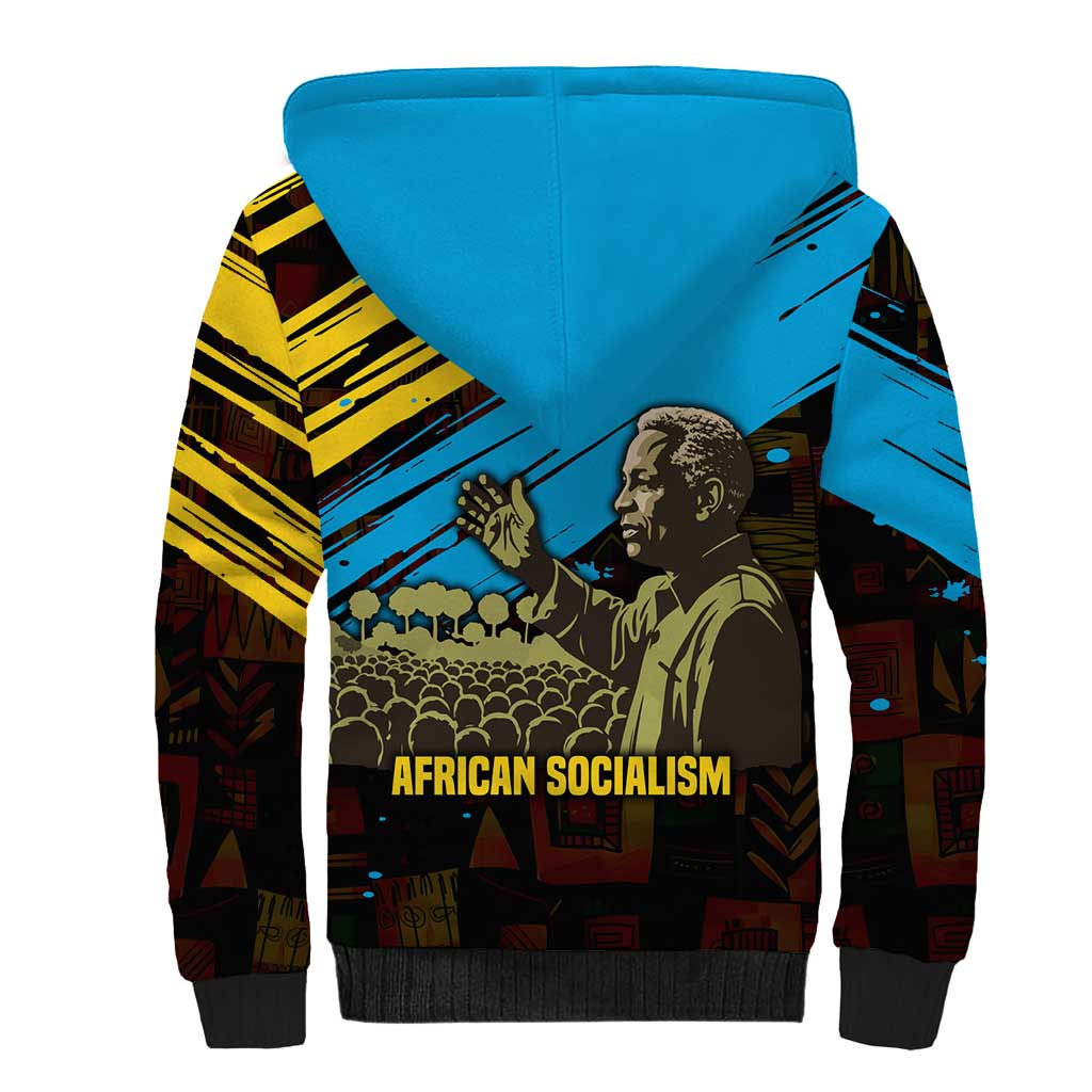 Julius Nyerere Sherpa Hoodie Ujamaa African Socialism Text and Bold Striped Pattern - African Pride