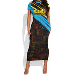 Julius Nyerere Short Sleeve Bodycon Dress Ujamaa African Socialism Text and Bold Striped Pattern - African Pride