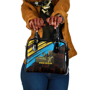 Julius Nyerere Shoulder Handbag Ujamaa African Socialism Text and Bold Striped Pattern - African Pride