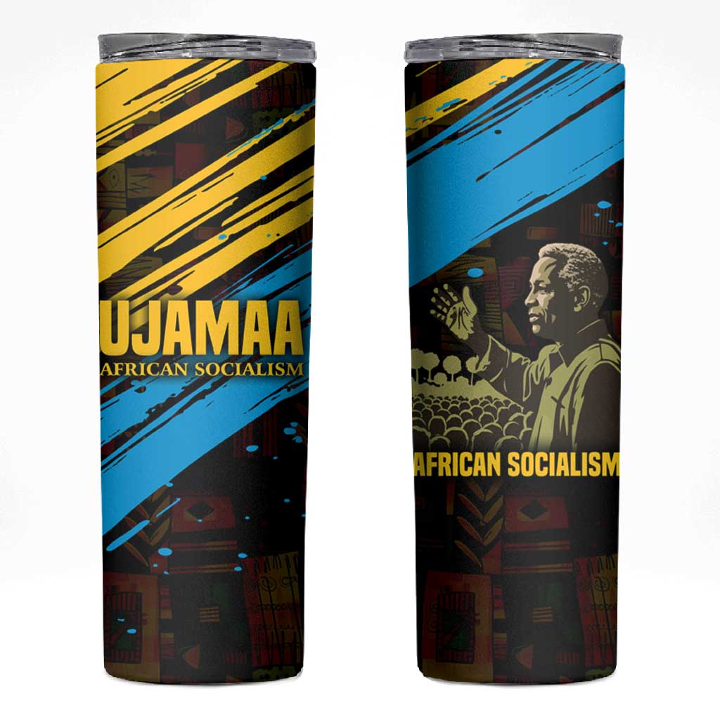 Julius Nyerere Skinny Tumbler Ujamaa African Socialism Text and Bold Striped Pattern - African Pride