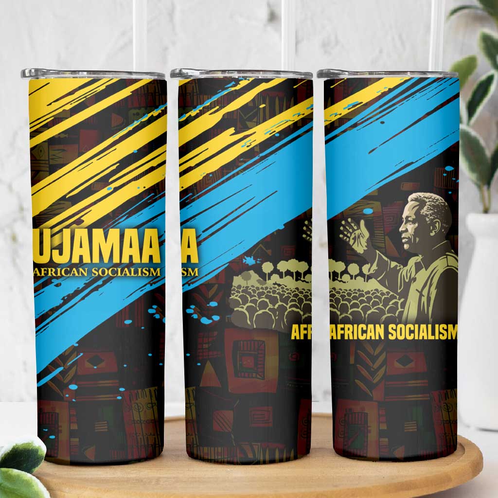 Julius Nyerere Skinny Tumbler Ujamaa African Socialism Text and Bold Striped Pattern - African Pride