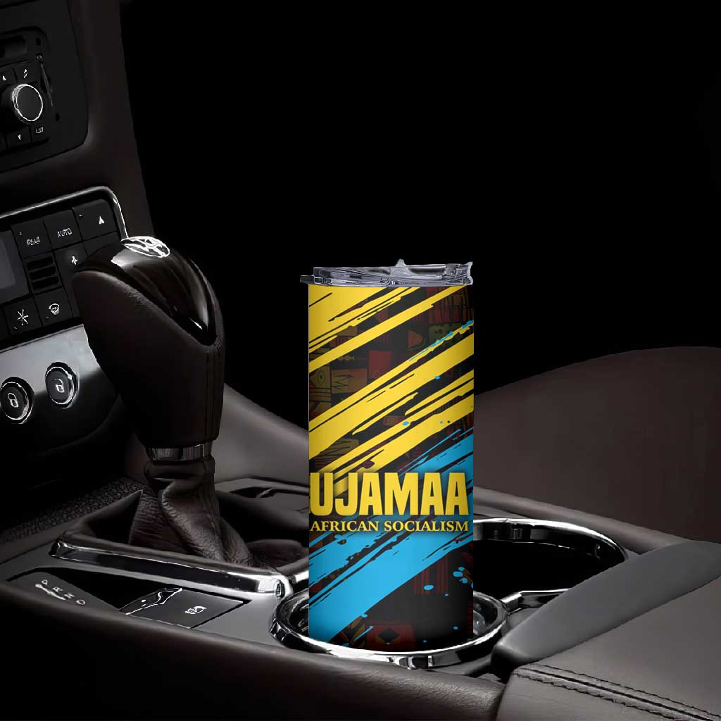 Julius Nyerere Skinny Tumbler Ujamaa African Socialism Text and Bold Striped Pattern - African Pride
