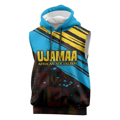 Julius Nyerere Sleeveless Hoodie Ujamaa African Socialism Text and Bold Striped Pattern - African Pride