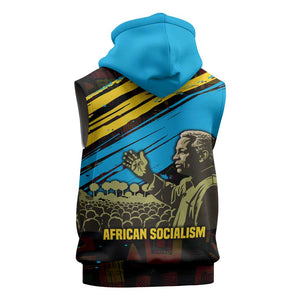 Julius Nyerere Sleeveless Hoodie Ujamaa African Socialism Text and Bold Striped Pattern - African Pride