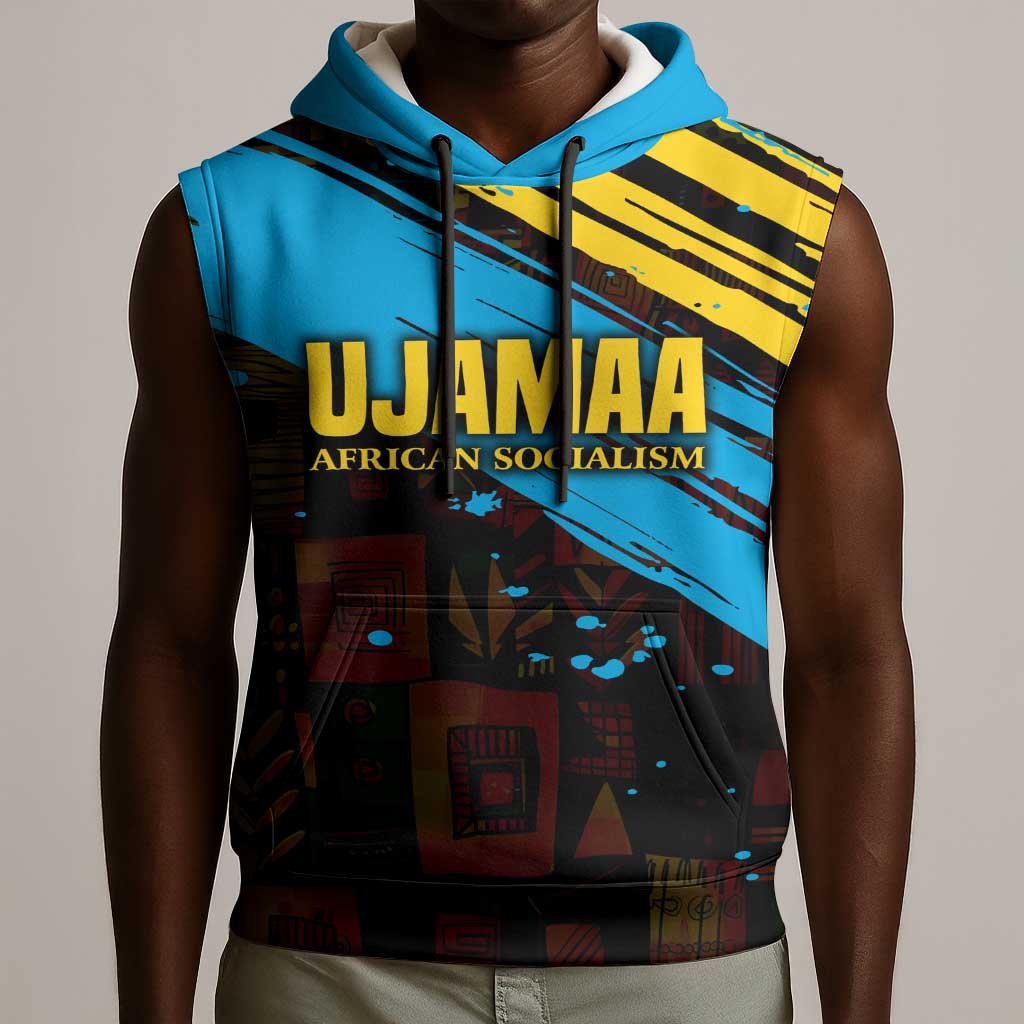 Julius Nyerere Sleeveless Hoodie Ujamaa African Socialism Text and Bold Striped Pattern - African Pride