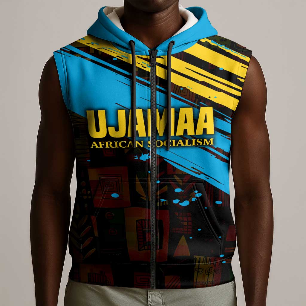 Julius Nyerere Sleeveless Zip Hoodie Ujamaa African Socialism Text and Bold Striped Pattern - African Pride