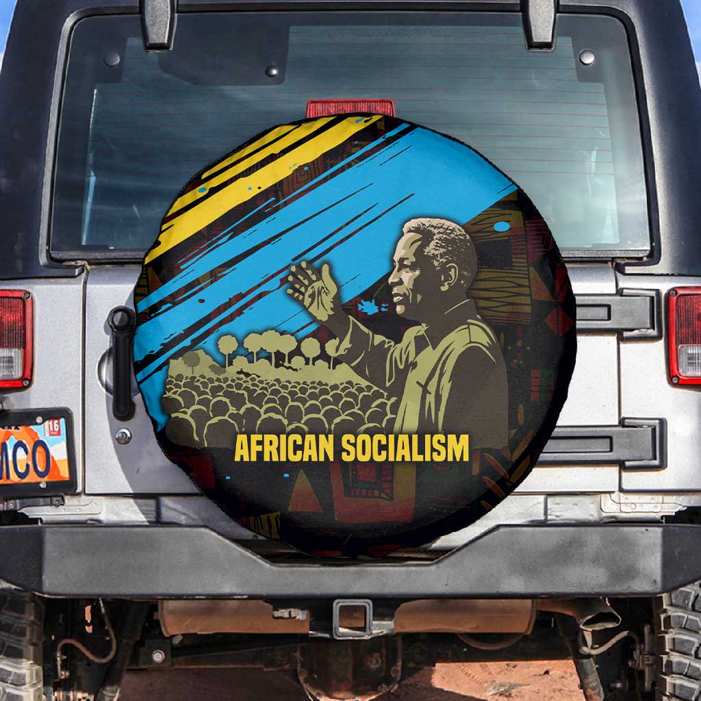 Julius Nyerere Spare Tire Cover Ujamaa African Socialism Text and Bold Striped Pattern - African Pride