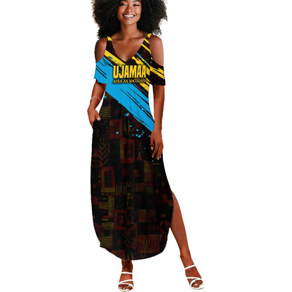 Julius Nyerere Summer Maxi Dress Ujamaa African Socialism Text and Bold Striped Pattern - African Pride