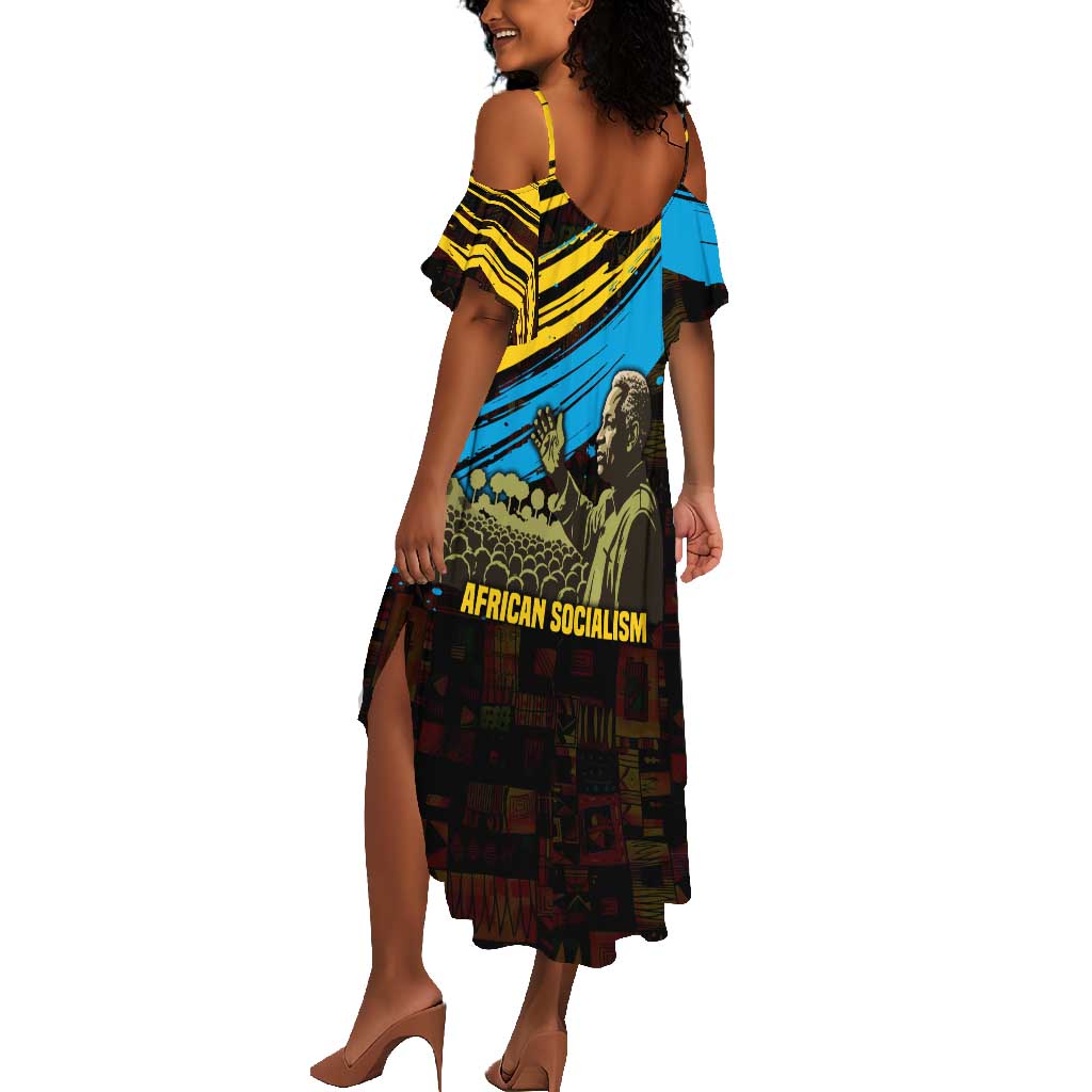 Julius Nyerere Summer Maxi Dress Ujamaa African Socialism Text and Bold Striped Pattern - African Pride