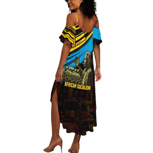 Julius Nyerere Summer Maxi Dress Ujamaa African Socialism Text and Bold Striped Pattern - African Pride