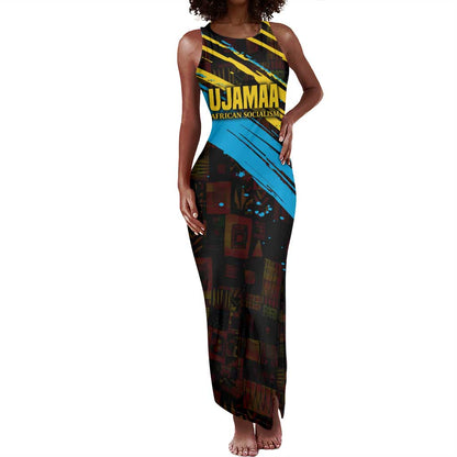 Julius Nyerere Tank Maxi Dress Ujamaa African Socialism Text and Bold Striped Pattern - African Pride