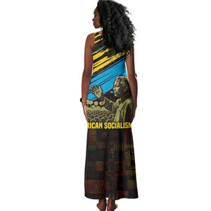 Julius Nyerere Tank Maxi Dress Ujamaa African Socialism Text and Bold Striped Pattern - African Pride