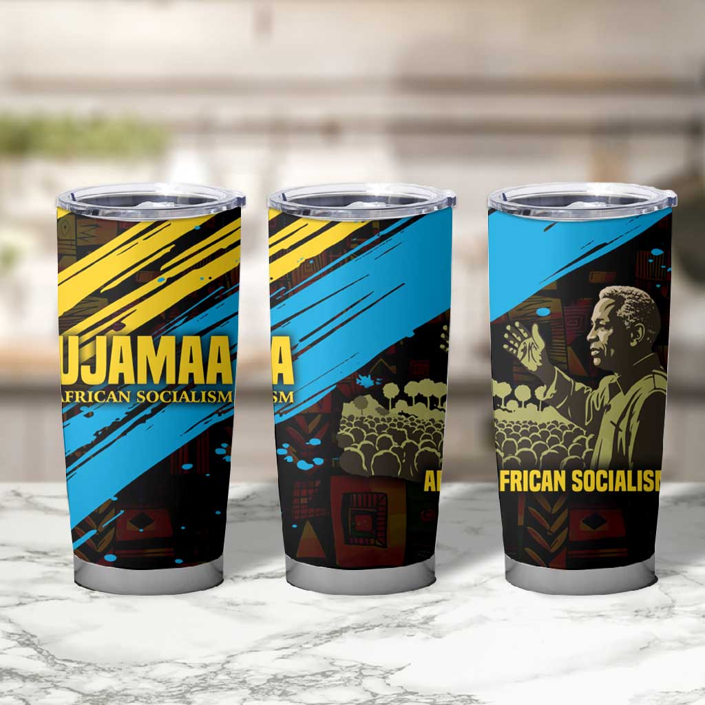 Julius Nyerere Tumbler Cup Ujamaa African Socialism Text and Bold Striped Pattern - African Pride
