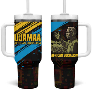 Julius Nyerere Tumbler With Handle Ujamaa African Socialism Text and Bold Striped Pattern - African Pride