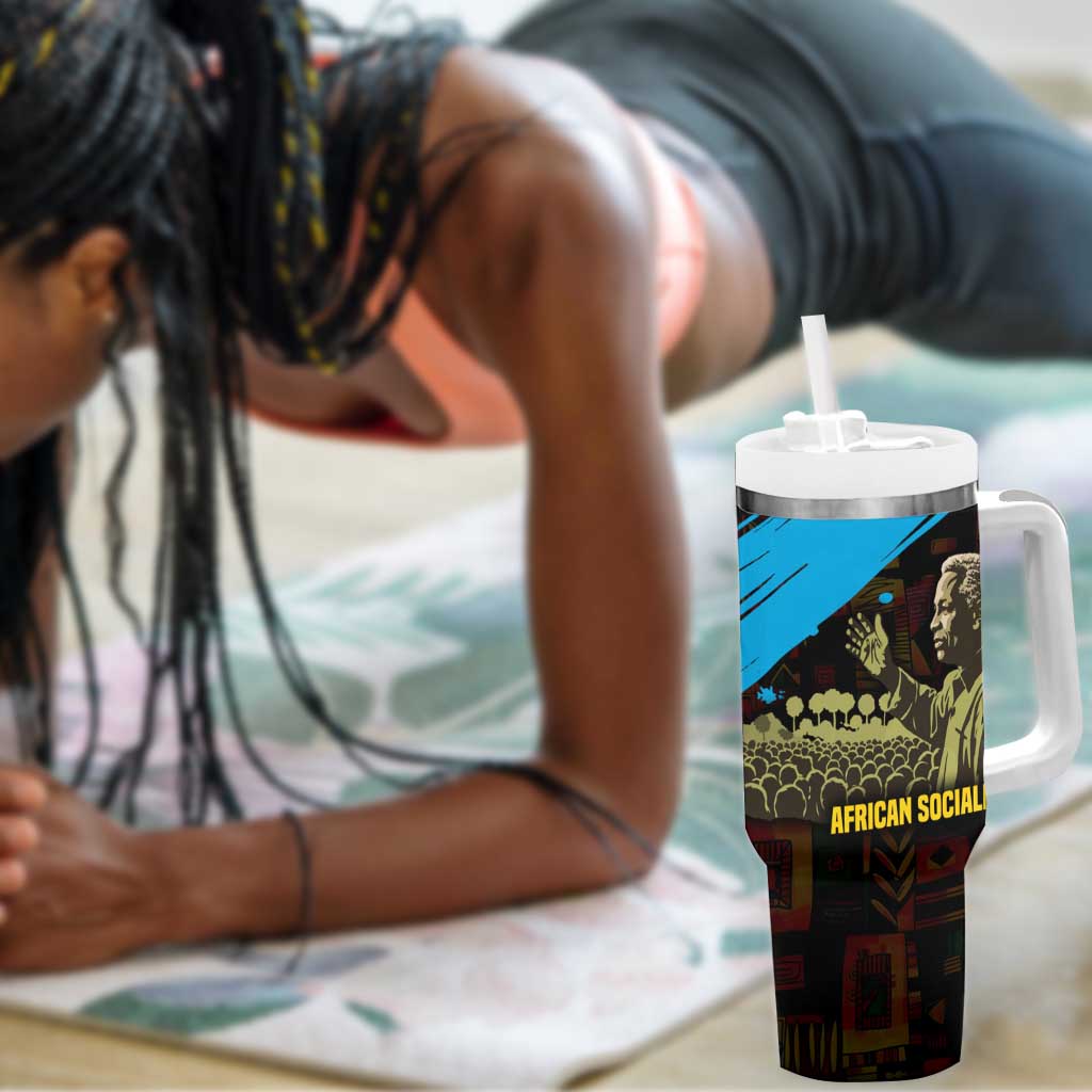 Julius Nyerere Tumbler With Handle Ujamaa African Socialism Text and Bold Striped Pattern - African Pride