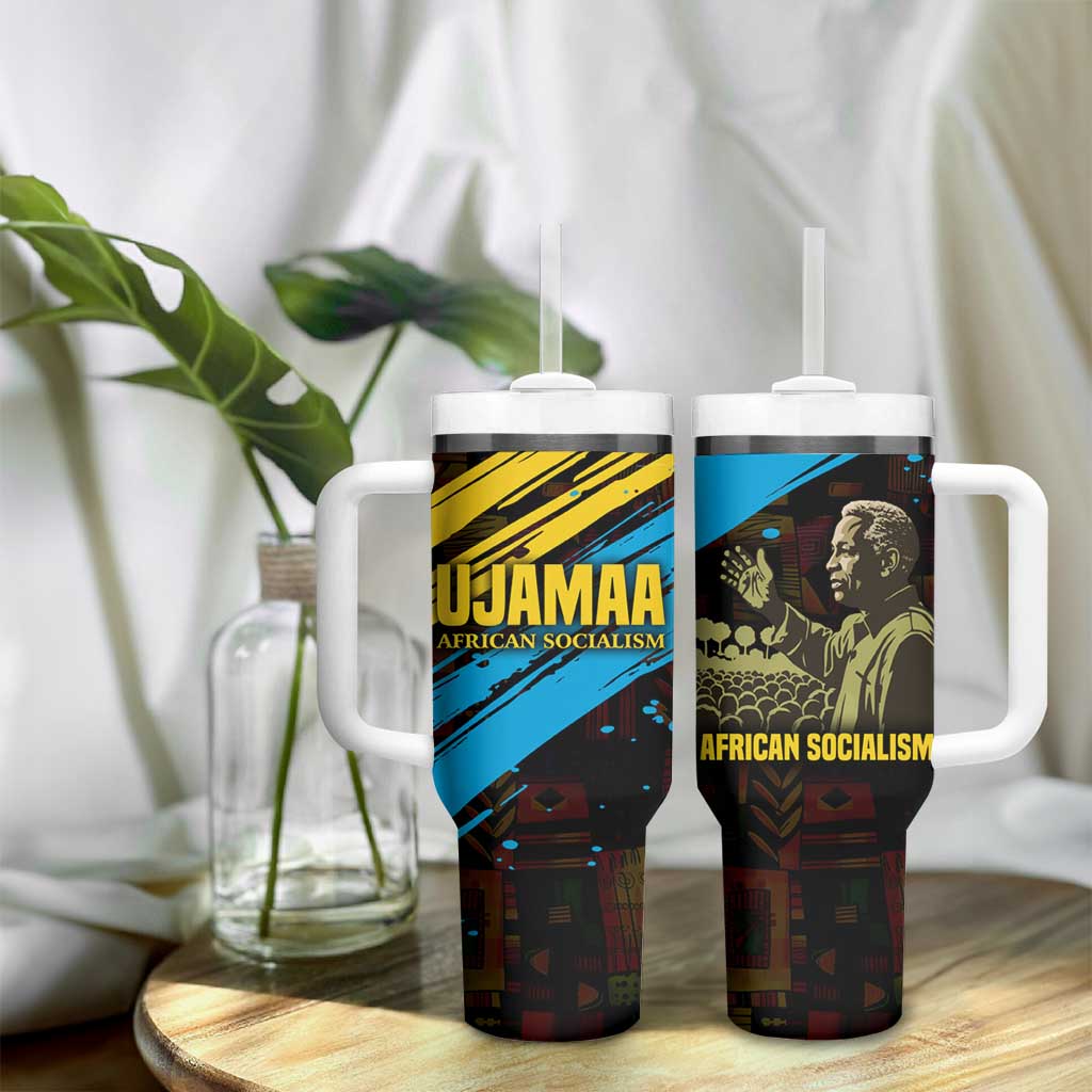 Julius Nyerere Tumbler With Handle Ujamaa African Socialism Text and Bold Striped Pattern - African Pride