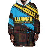 Julius Nyerere Wearable Blanket Hoodie Ujamaa African Socialism Text and Bold Striped Pattern - African Pride