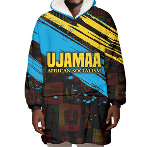 Julius Nyerere Wearable Blanket Hoodie Ujamaa African Socialism Text and Bold Striped Pattern - African Pride