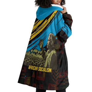 Julius Nyerere Wearable Blanket Hoodie Ujamaa African Socialism Text and Bold Striped Pattern - African Pride