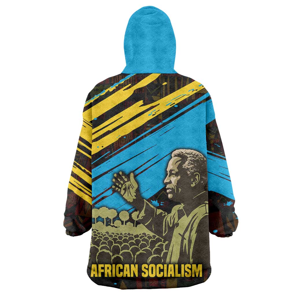 Julius Nyerere Wearable Blanket Hoodie Ujamaa African Socialism Text and Bold Striped Pattern - African Pride