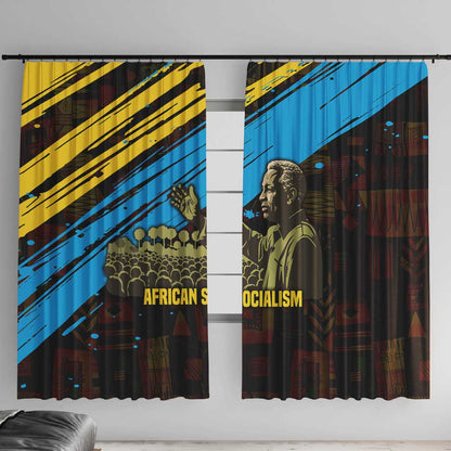 Julius Nyerere Window Curtain Ujamaa African Socialism Text and Bold Striped Pattern - African Pride