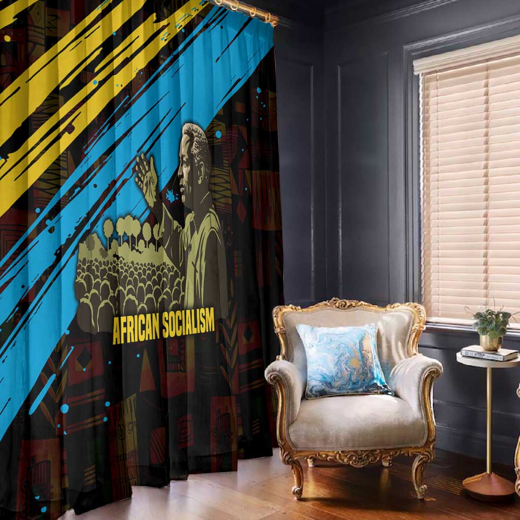 Julius Nyerere Window Curtain Ujamaa African Socialism Text and Bold Striped Pattern - African Pride