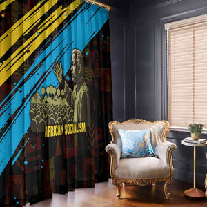 Julius Nyerere Window Curtain Ujamaa African Socialism Text and Bold Striped Pattern - African Pride