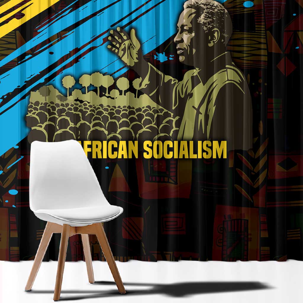 Julius Nyerere Window Curtain Ujamaa African Socialism Text and Bold Striped Pattern - African Pride