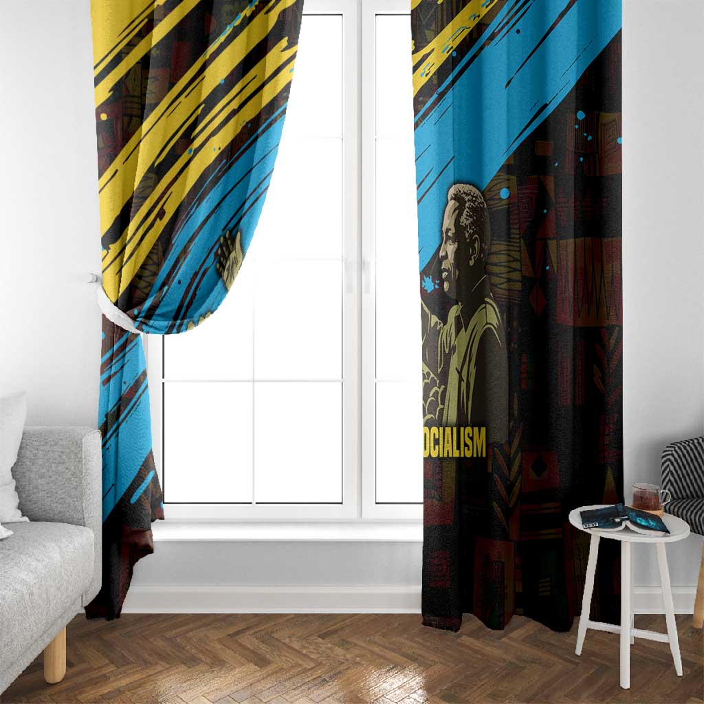 Julius Nyerere Window Curtain Ujamaa African Socialism Text and Bold Striped Pattern - African Pride