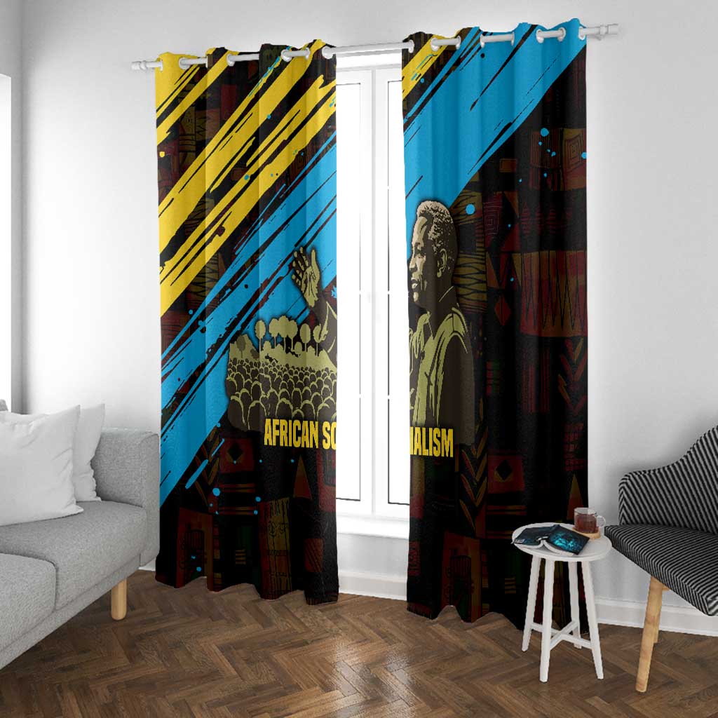 Julius Nyerere Window Curtain Ujamaa African Socialism Text and Bold Striped Pattern - African Pride
