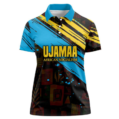 Julius Nyerere Women Polo Shirt Ujamaa African Socialism Text and Bold Striped Pattern - African Pride