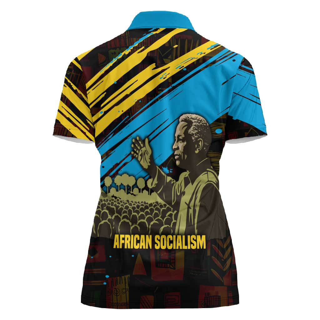 Julius Nyerere Women Polo Shirt Ujamaa African Socialism Text and Bold Striped Pattern - African Pride