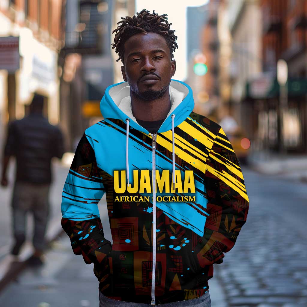 Julius Nyerere Zip Hoodie Ujamaa African Socialism Text and Bold Striped Pattern - African Pride