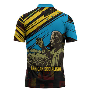 Julius Nyerere Zipper Polo Shirt Ujamaa African Socialism Text and Bold Striped Pattern - African Pride